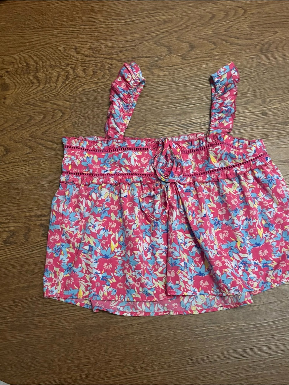 Pink Floral Ruffle-Trim Crop Top - Picture 3 of 3